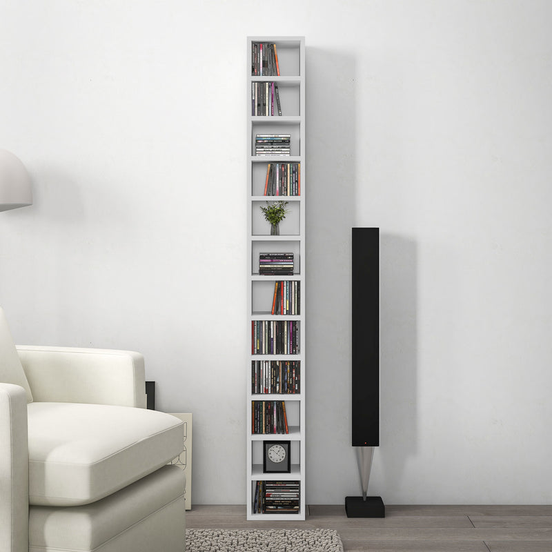 Tall Narrow Media Storage Tower for 204 CDs Ideal for Small Spaces, White