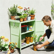 Wooden Garden Shed with Shelf and Hinged Roof for Outdoor Tool Storage Light Green Outsunny
