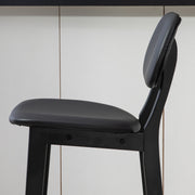 Set of 2 Wooden Bar Stools with Padded Faux Leather Seats Ideal for Kitchen or Home Bar Black