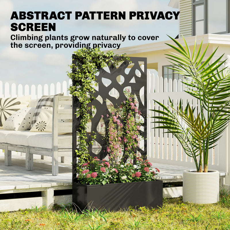 Raised Garden Bed with Trellis for Climbing Plants and Privacy Screen Black Outsunny