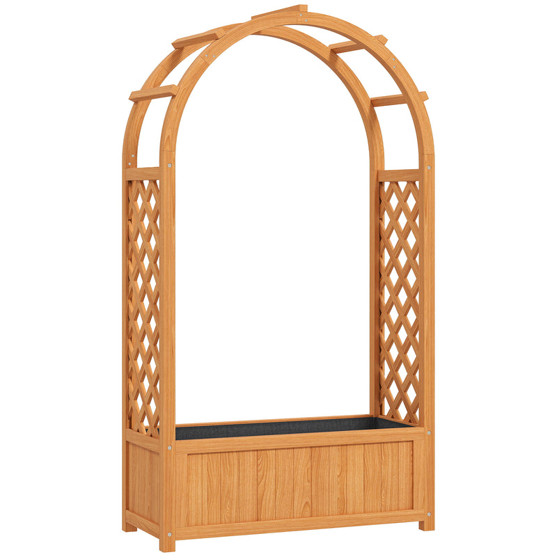 Wooden Raised Garden Bed with Trellis and Liner for Climbing Plants and Flowers by Outsunny