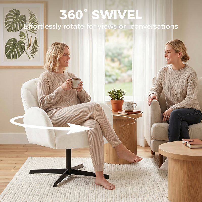 Accent Swivel Chair with Curved Back and Padded Seat for Bedroom or Lounge Cream White Homcom