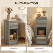 Bedside Tables Set of 2 Slim Storage Drawers for Small Bedrooms or Living Rooms Grey AOSOM
