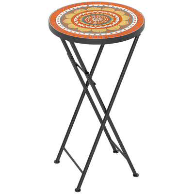 Orange Mosaic Folding Garden Table 35.5cm Round Metal Frame for Balcony or Terrace by Outsunny