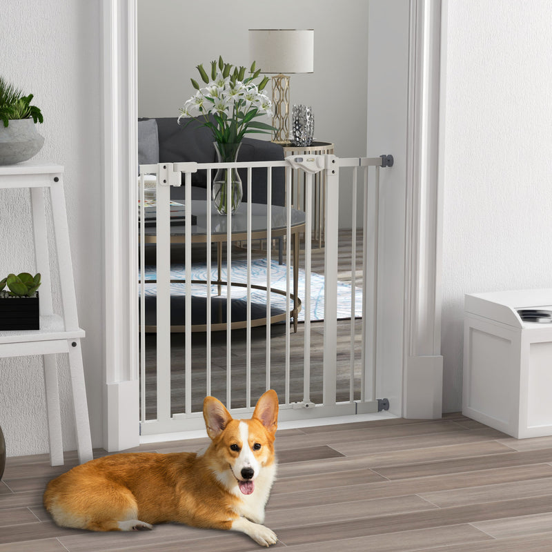 Adjustable Metal Dog Safety Gate 74 to 87cm Wide for Doorways and Stairs White