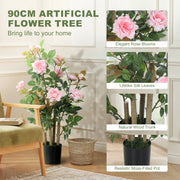 Artificial Rose Tree 90 cm for Easy Year Round Home or Garden Display Pink AOSOM