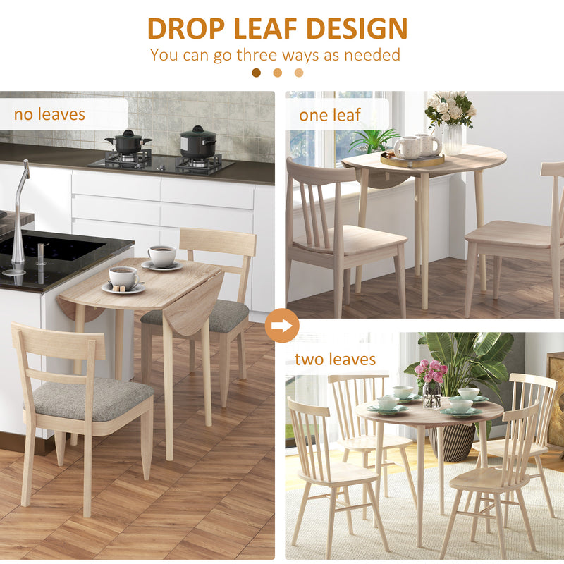 Folding Round Dining Table for 4 with Drop Leaf Space Saving Design for Small Rooms Natural