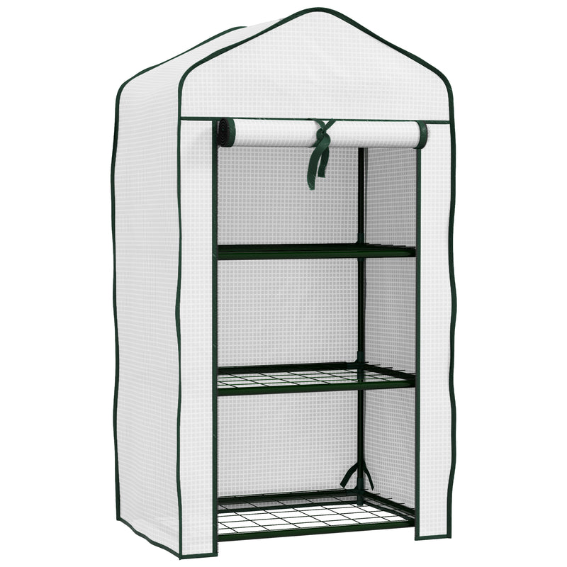 White Three Tier Compact Mini Greenhouse for Plants and Seedlings by Outsunny