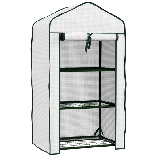 White Three Tier Compact Mini Greenhouse for Plants and Seedlings by Outsunny