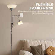 LED Floor Lamp with Adjustable Reading Light Ideal for Living Rooms or Bedrooms Silver Tone