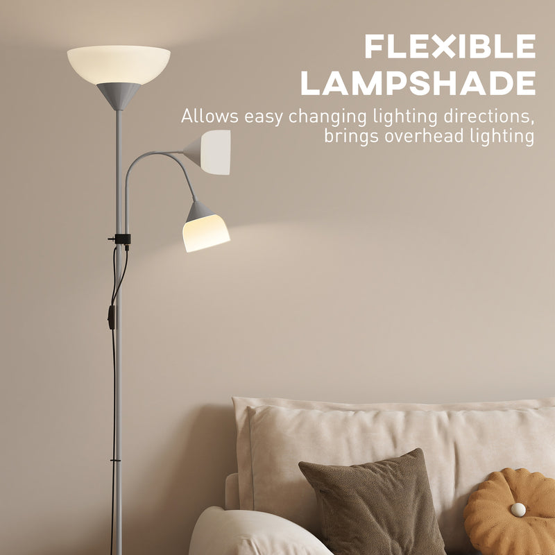 LED Floor Lamp with Adjustable Reading Light Ideal for Living Rooms or Bedrooms Silver Tone