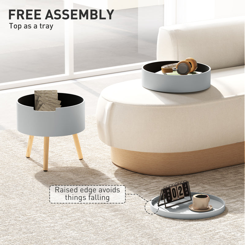 Grey 3 Tier Round Coffee Table with Hidden Storage and Detachable Tray by HOMCOM