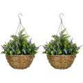 Set of 2 Artificial Hanging Lavender Flower Pots for Garden or Balcony Display Purple