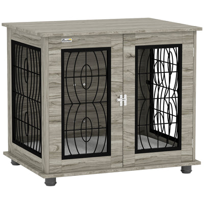 Indoor Dog Crate End Table with Soft Cushion and Lockable Door for Medium Dogs Black
