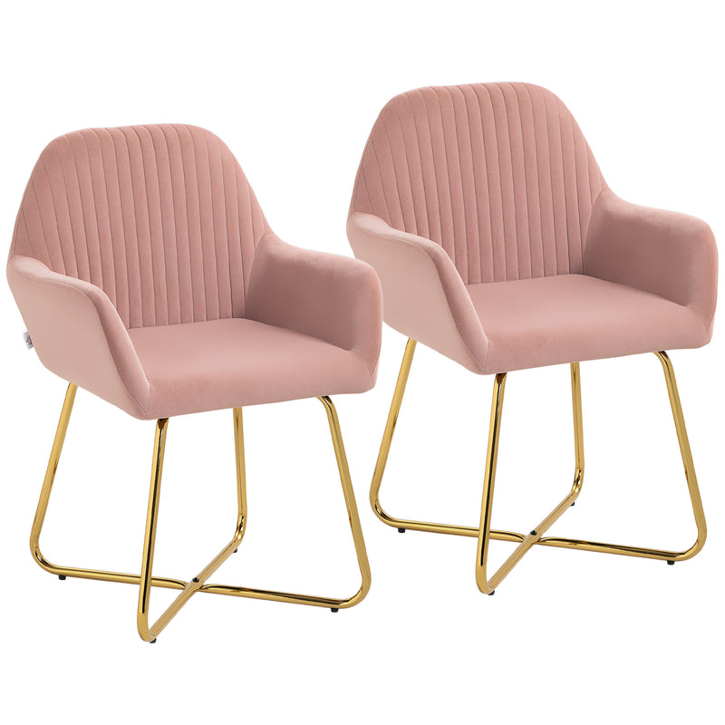 Set of 2 Upholstered Armchairs with Metal Legs Ideal for Living Room Seating Pink