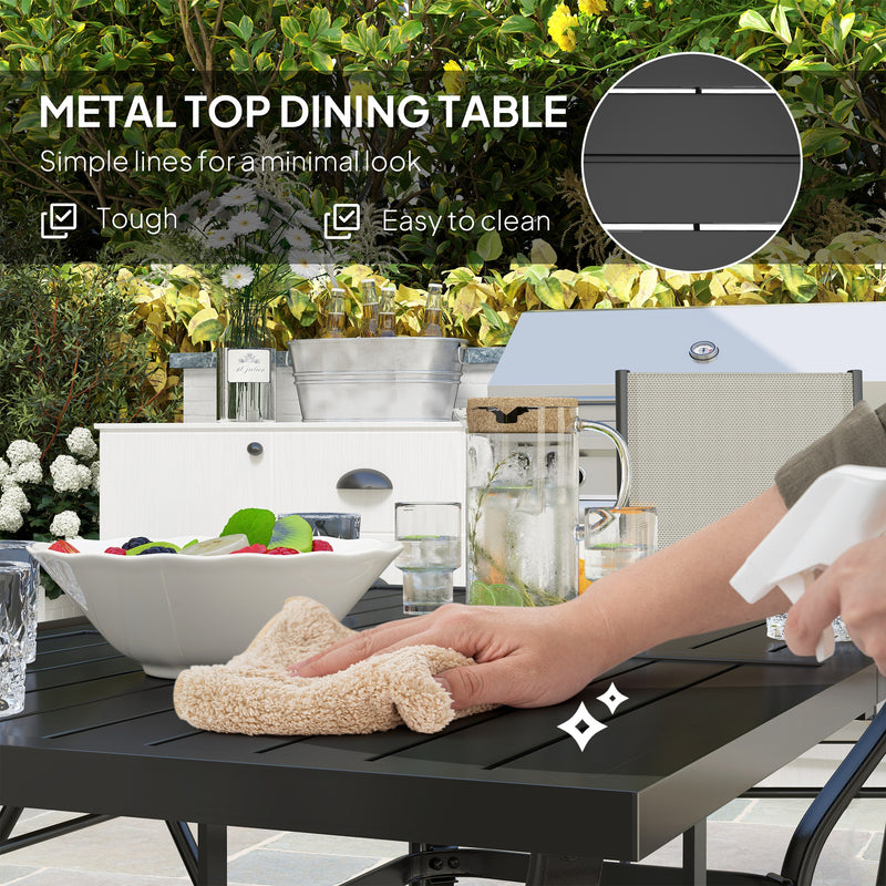 Khaki 7 Seater Steel Outdoor Dining Set With Parasol Hole by Outsunny