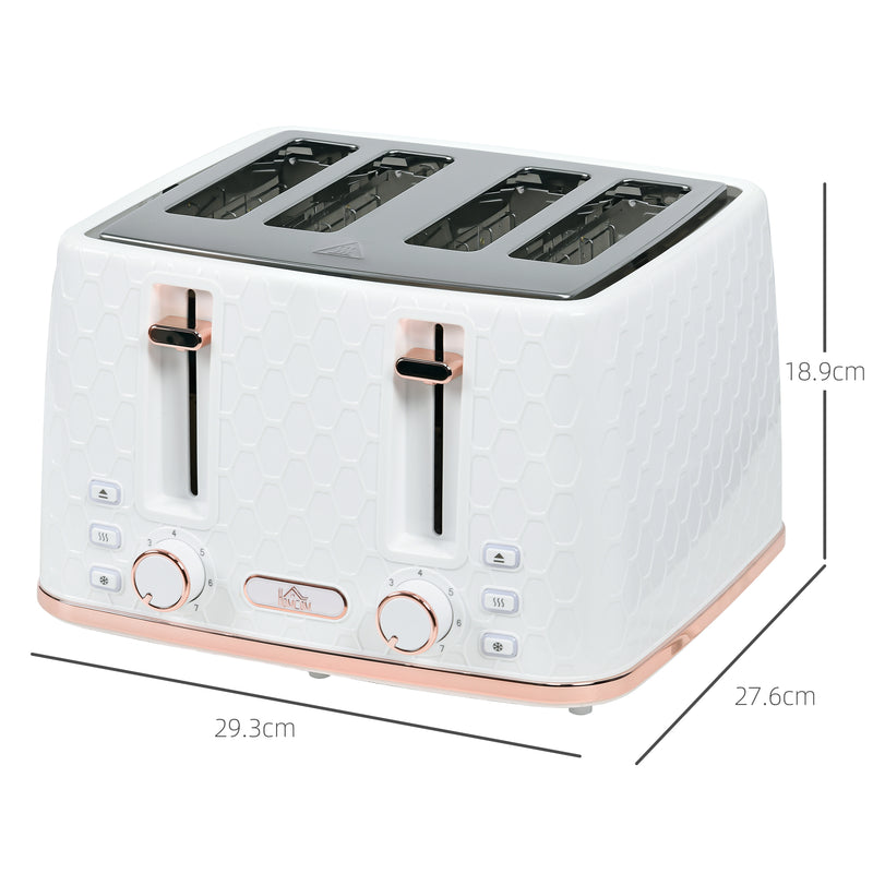 White Four Slice Honeycomb Toaster With Adjustable Browning Control by HOMCOM