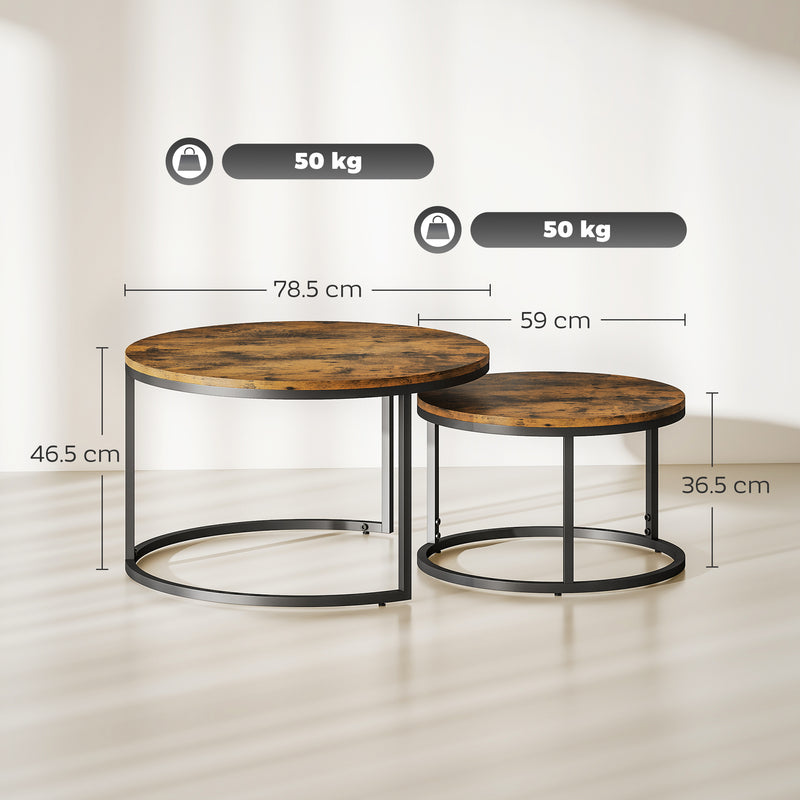 Set of Two Nesting Side Tables With Wood Effect For Living Room Or Bedroom, Rustic Brown