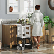Foldable Toddler Step Stool With Safety Rail For Kitchen And Bathroom Use Grey AOSOM