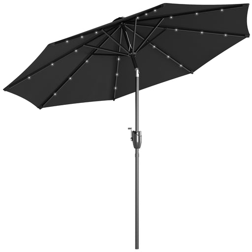 Black 27m Solar Garden Parasol with Tilt Crank and 24 LED Lights for Patio Shade