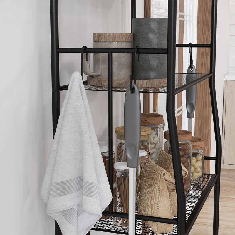 Five Tier Steel Kitchen Storage Shelf Unit With Sturdy Frame For Home Organisation Black