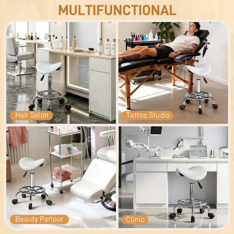 Saddle Stool with Ergonomic Posture Support and Adjustable Height for Home or Office White AOSOM