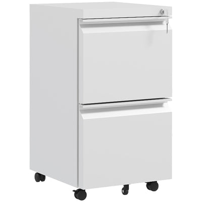 2 Drawer Lockable Steel Filing Cabinet With Wheels For A4 And Legal Files, White