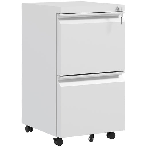 2 Drawer Lockable Steel Filing Cabinet With Wheels For A4 And Legal Files, White