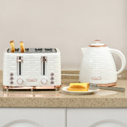 4 Slice Toaster and 1.7L Rapid Boil Kettle Set with Defrost and Reheat Functions Cream White