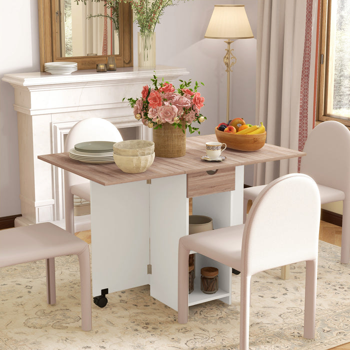 Folding Drop Leaf Dining Table with Drawer and Storage Shelves for Small Spaces Oak by HOMCOM