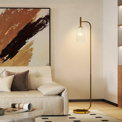 Modern LED Floor Lamp with Glass Shade and Foot Switch for Bedroom or Lounge Gold Tone Homcom