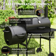 Charcoal BBQ Grill and Smoker for Garden Parties with Shelves and Wheels Black Outsunny