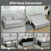 Sofa Bed, 3-in-1 Light Grey 2 Seater Pull Out Sofa Bed with Adjustable Backrest for Lounge or Guest Room
