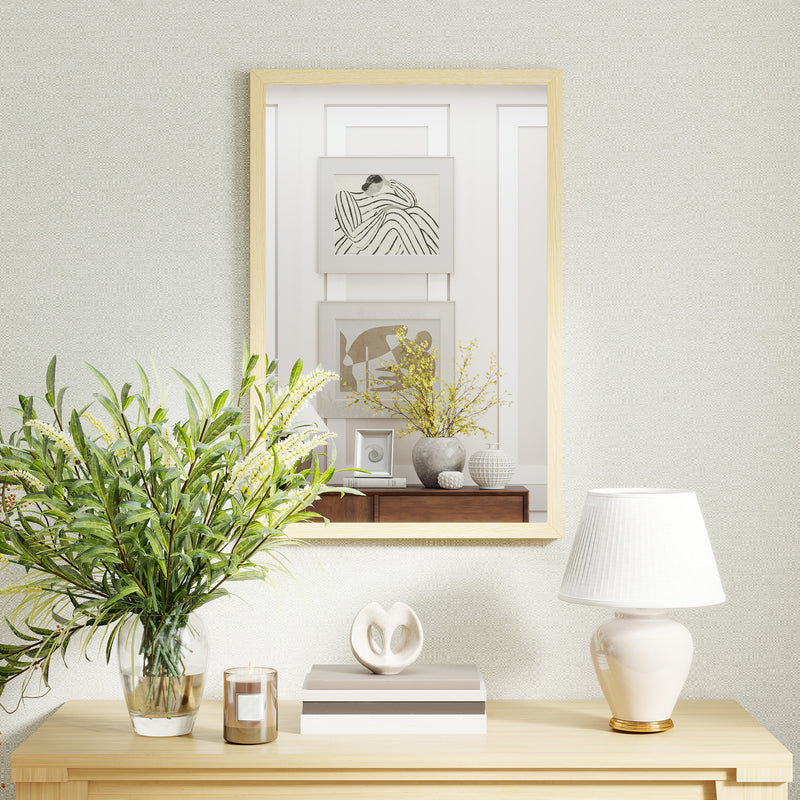 Rectangular Wall Mirror for Brightening and Enlarging Rooms Natural Wood Finish AOSOM