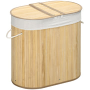 100 Litre Bamboo Laundry Basket with Lid and 2 Sections Removable Lining, Natural