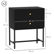 HOMCOM Elegant Two-Drawer Bedside Table Set of 2 - Black AOSOM