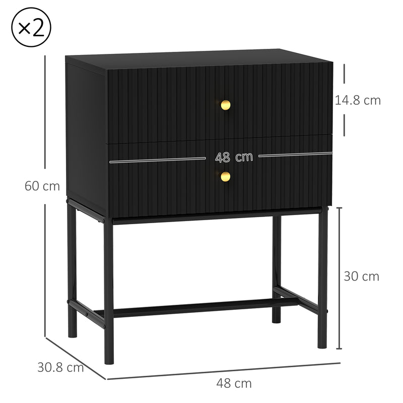 HOMCOM Elegant Two-Drawer Bedside Table Set of 2 - Black AOSOM