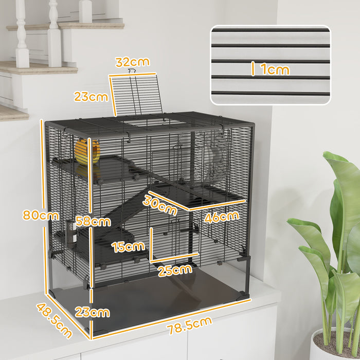 4 Tier Hamster Cage with Deep Glass Base Hut Wheel Food Dish and Water Bottle by PawHut