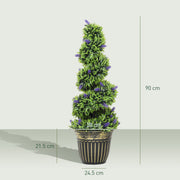 Set of 2 Artificial Boxwood Spiral Topiary Trees with Lavender in Pots 90cm for Indoor Outdoor Decor