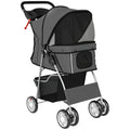 Foldable Pet Stroller With 360 Swivel Wheels And Reflective Strips For Dogs And Cats Dark Grey AOSOM