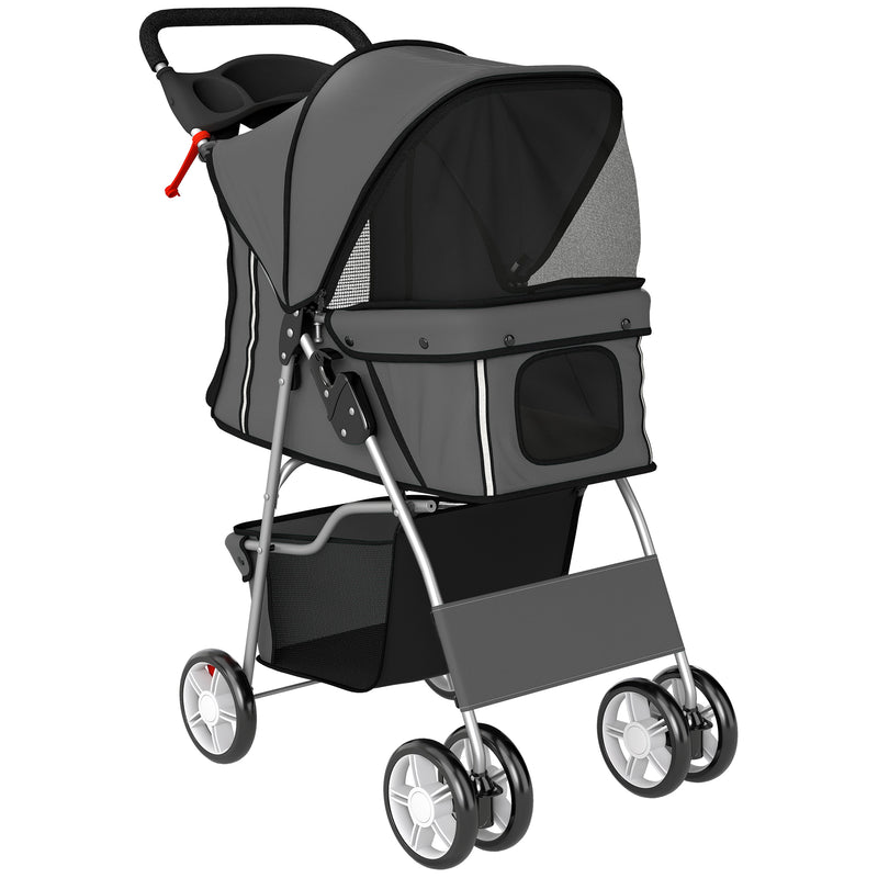 Foldable Pet Stroller With 360 Swivel Wheels And Reflective Strips For Dogs And Cats Dark Grey