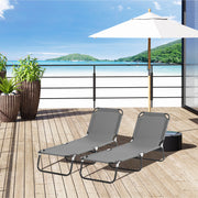 2 Pack Folding Sun Loungers with 5 Position Recline and Breathable Mesh for Garden Use Grey AOSOM