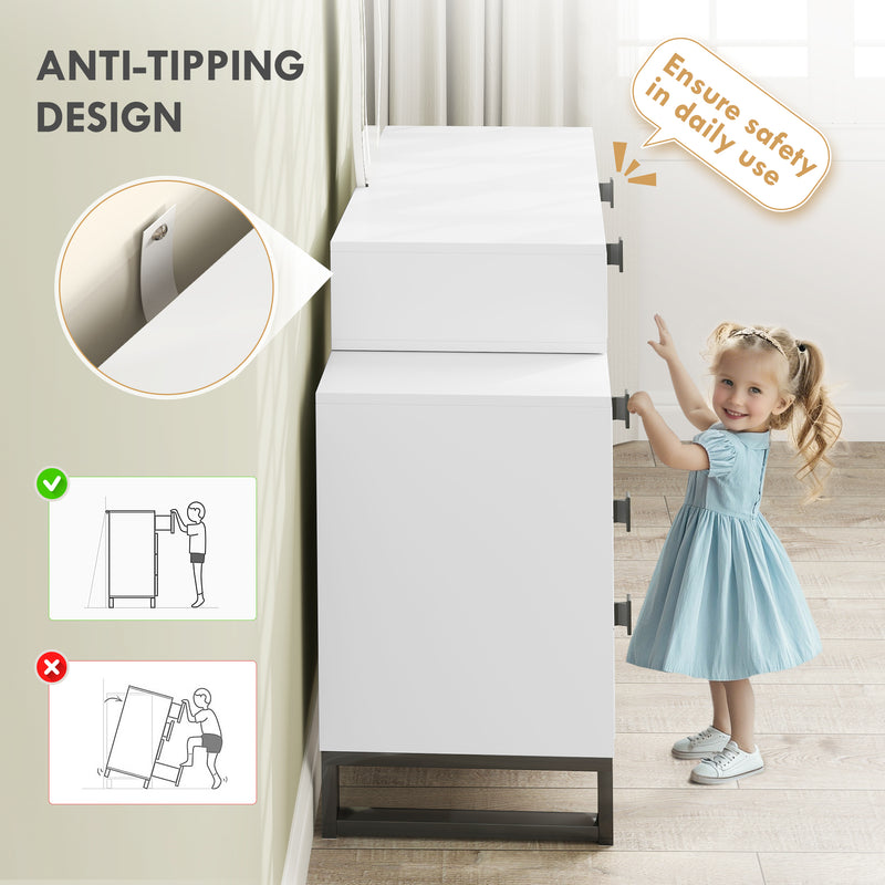 White LED Lighted Dressing Table with Mirror and 5 Drawers Modern Vanity Desk by HOMCOM