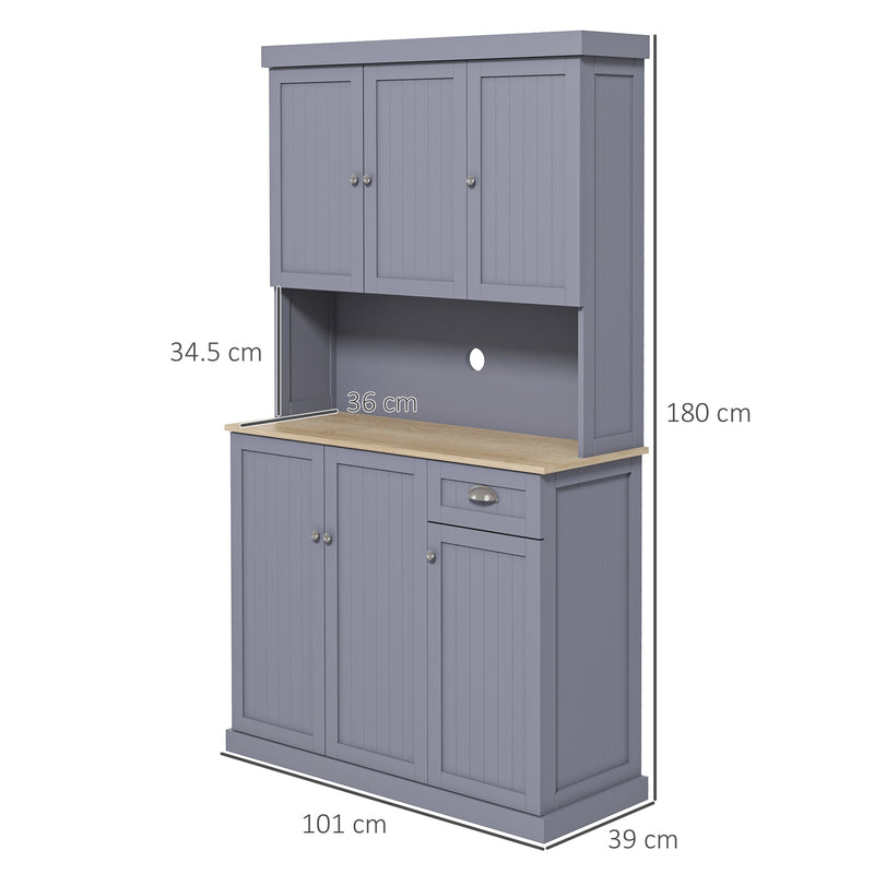 Tall Freestanding Kitchen Cabinet With Drawer and Open Countertop For Storage, Grey