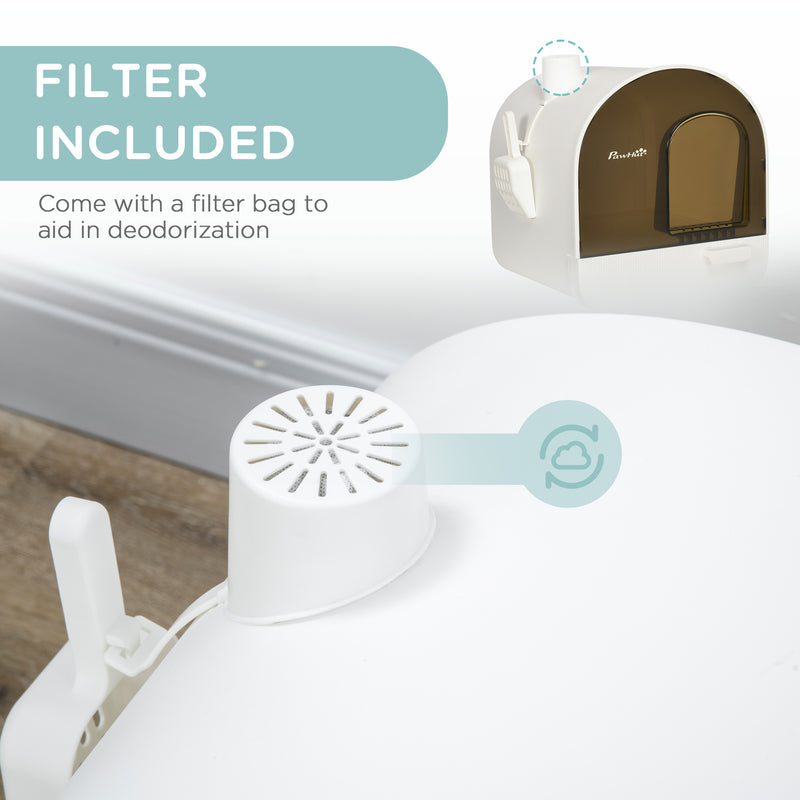 Covered Cat Litter Box with Scoop and Filter for Odour Control and Easy Cleaning, Grey