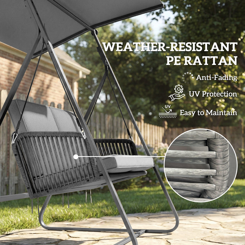 2 Seater Garden Swing Chair with Cushions and Adjustable Canopy for Shaded Relaxation Dark Grey Outsunny