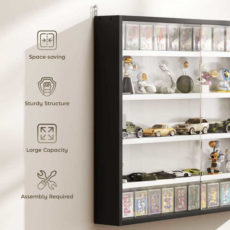 Wall Display Cabinet with Adjustable Shelves and Sliding Glass Doors for Ornaments Black AOSOM