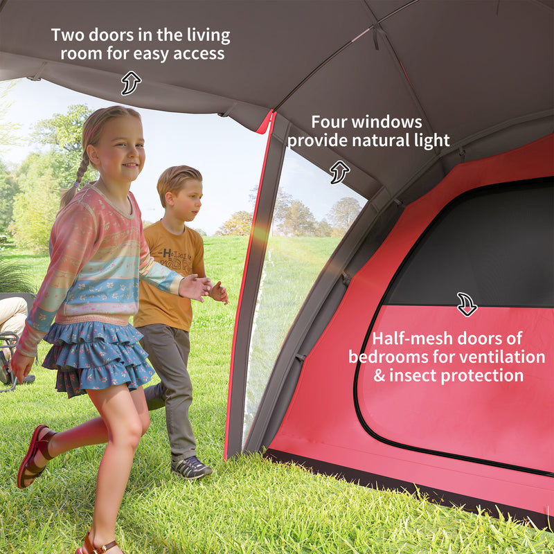 6 Man Family Tent with Two Bedrooms and Spacious Living Area Waterproof Grey