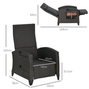 Grey Outdoor Reclining Garden Chair with Footrest Cushion and Side Tray for Relaxing