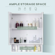 Wall Mounted Bathroom Mirror Cabinet With Adjustable Shelf and Double Doors, White